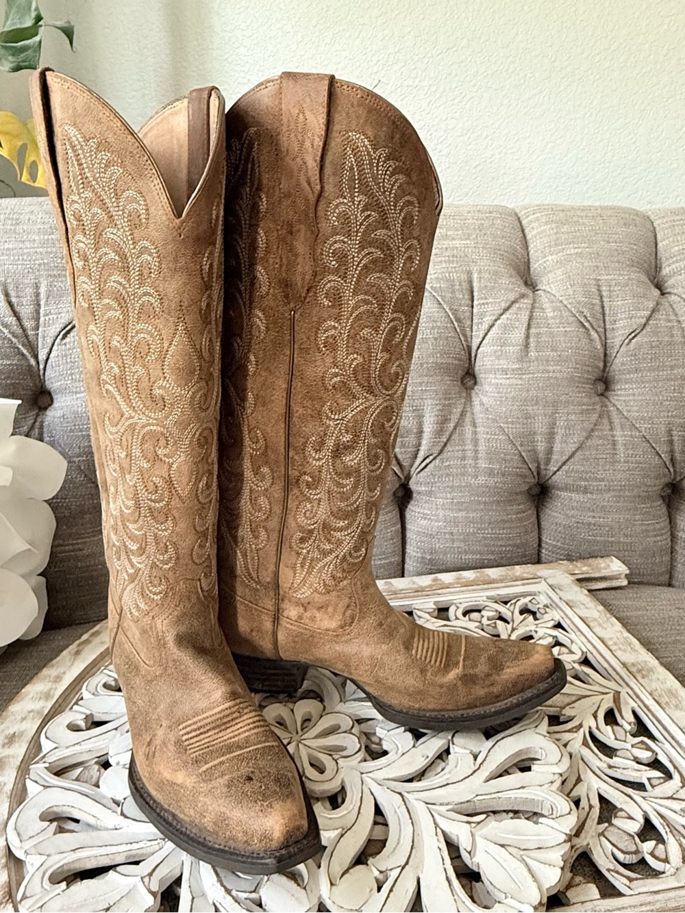 Ariat Tall Women's Brown Embroidered Western Cowboy Boots Women’s 8.5